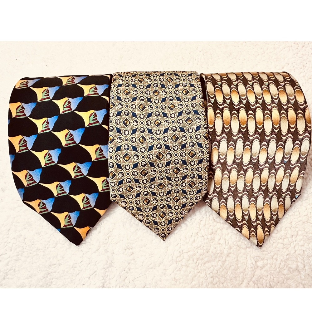 Silk Neck Ties Men Multicolor Excellent Geometric Set of 3